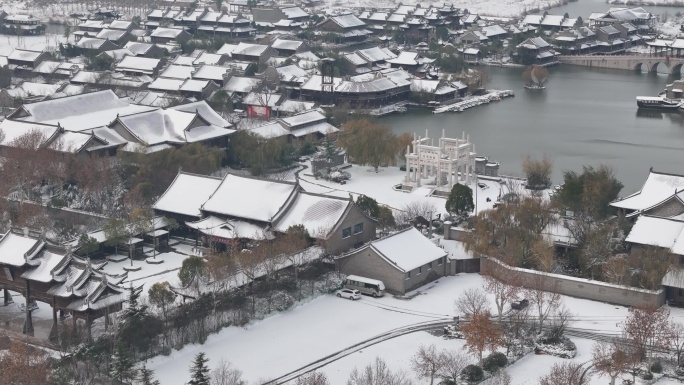 开封地标雪景开封朱仙镇启封故园雪景航拍