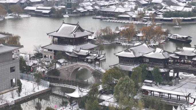 开封地标雪景开封朱仙镇启封故园雪景航拍