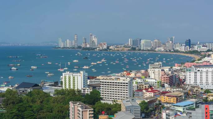 泰国芭提雅海湾延时摄影城市演示