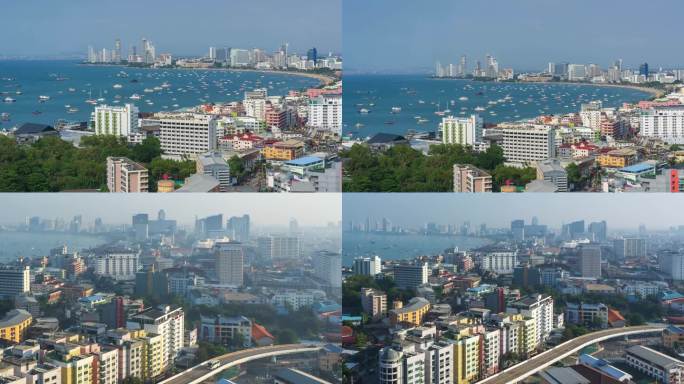 泰国芭提雅海湾延时摄影城市演示
