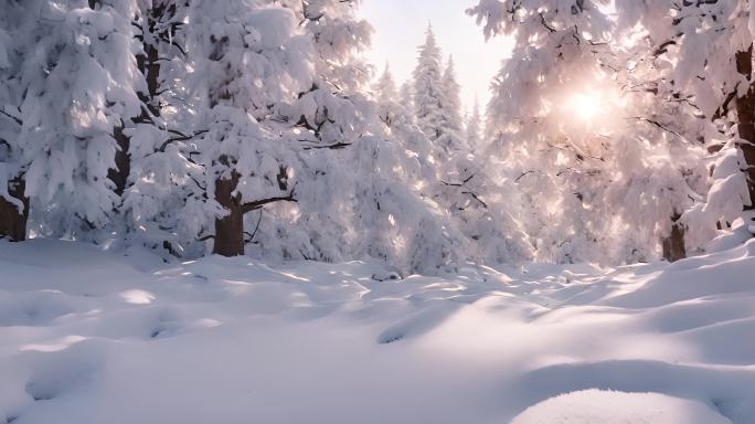 雪季森林空镜氛围光影