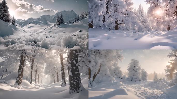 雪季森林空镜氛围光影