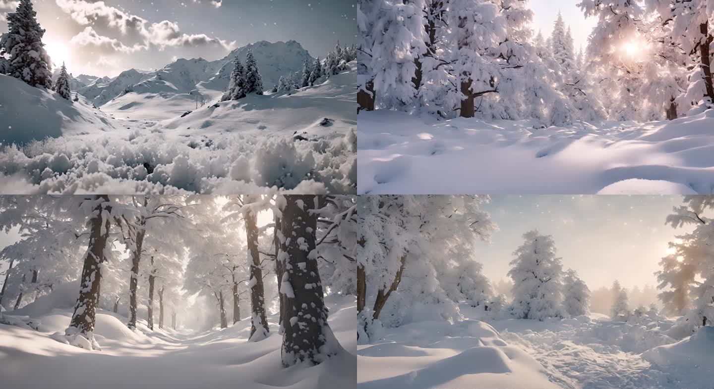 雪季森林空镜氛围光影