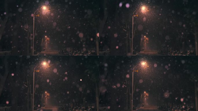 冬天路灯下雪