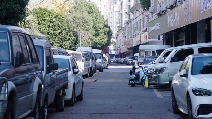 道路两旁停满了车