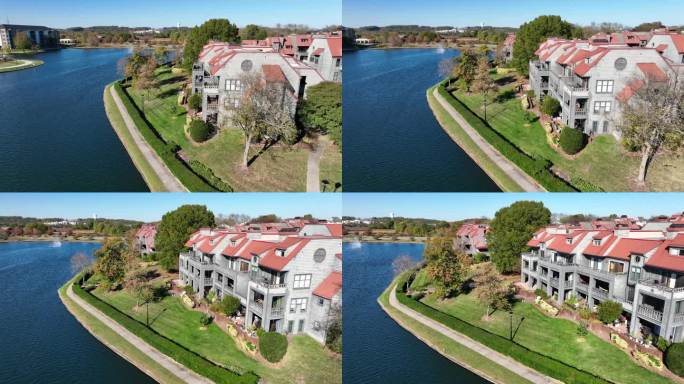 美国人工湖上的公寓。美国的高端住宅。鸟瞰图。
