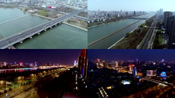 太原城市大景汾河景观太原夜景4K