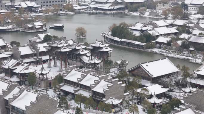 开封地标雪景开封朱仙镇启封故园雪景航拍