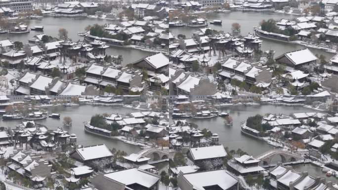 开封地标雪景开封朱仙镇启封故园雪景航拍