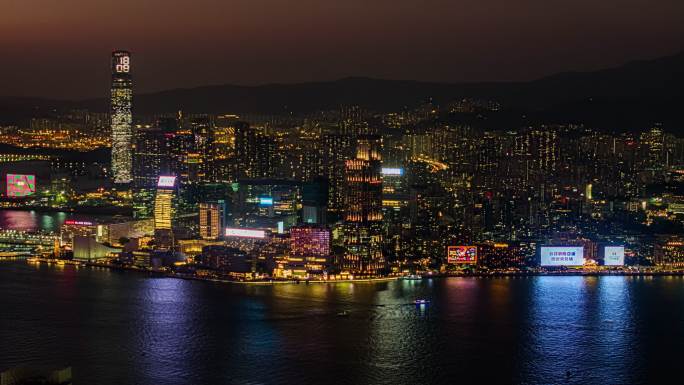香港宝马山顶拍尖沙咀方向夜晚环绕直线延时