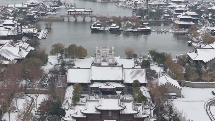 开封地标雪景开封朱仙镇启封故园雪景航拍