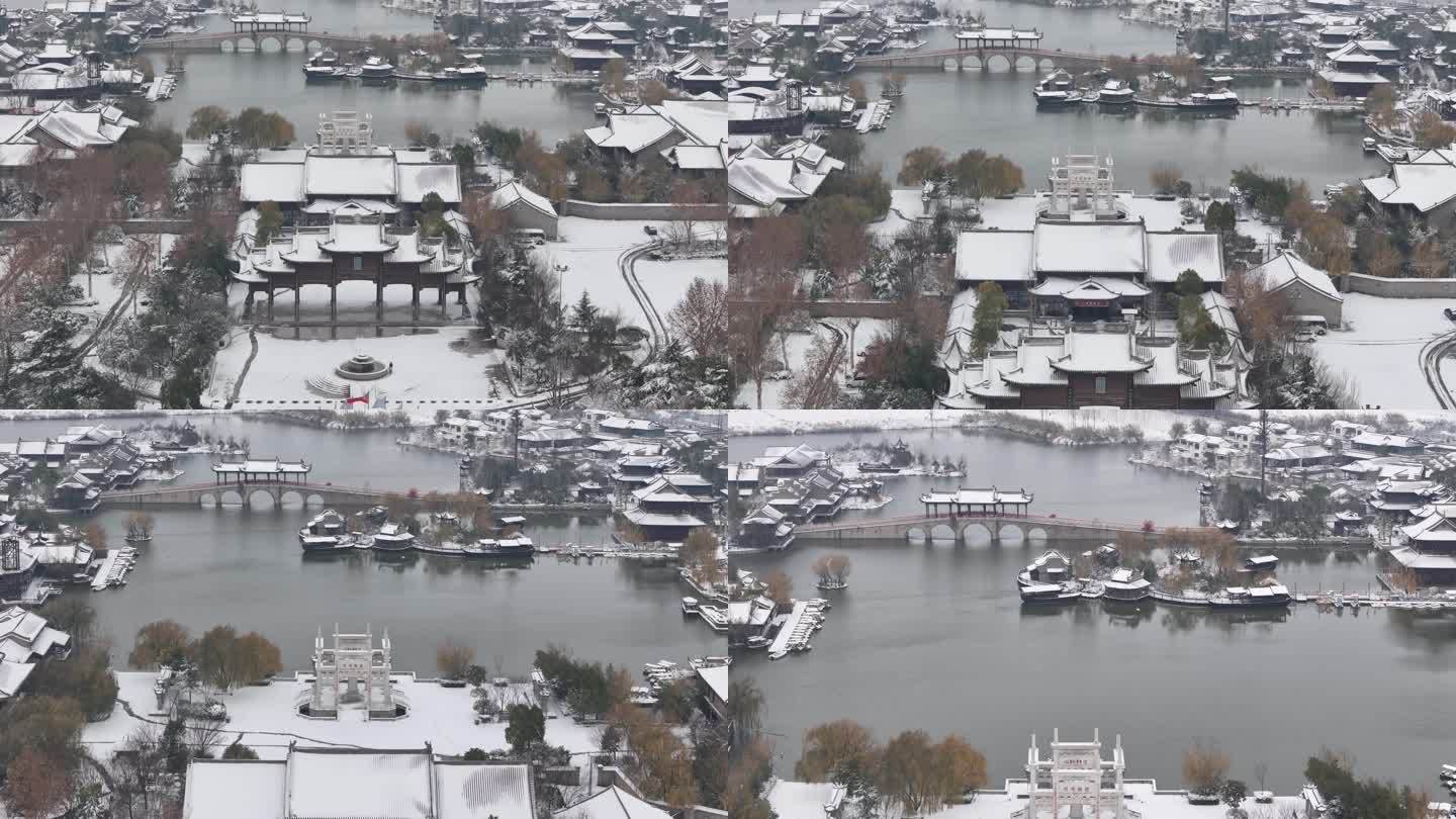 开封地标雪景开封朱仙镇启封故园雪景航拍