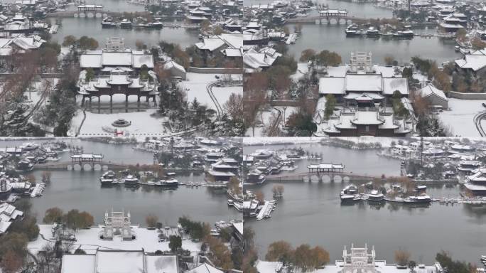 开封地标雪景开封朱仙镇启封故园雪景航拍