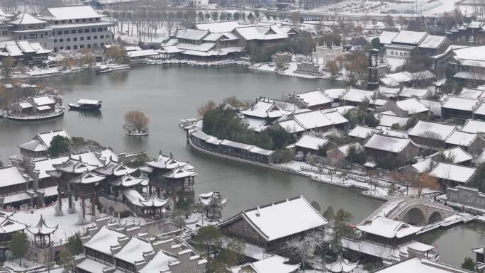 开封地标雪景开封朱仙镇启封故园雪景航拍