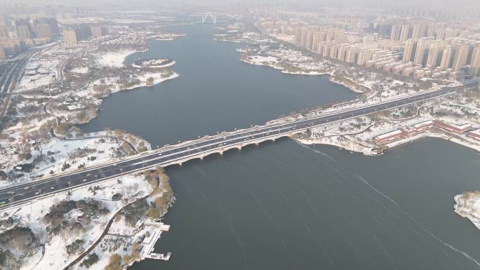 开封雪景地标风景名胜开封西湖汴西湖航拍