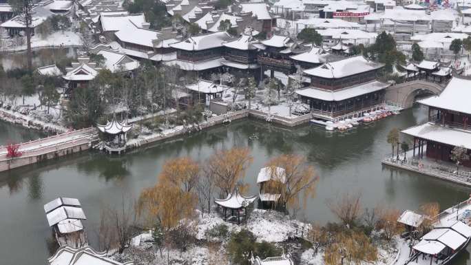 开封地标雪景开封朱仙镇启封故园雪景航拍