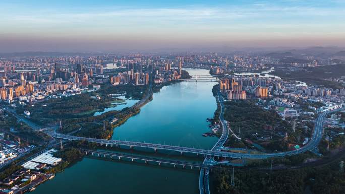惠州城区黄昏光影大景航拍视频4K