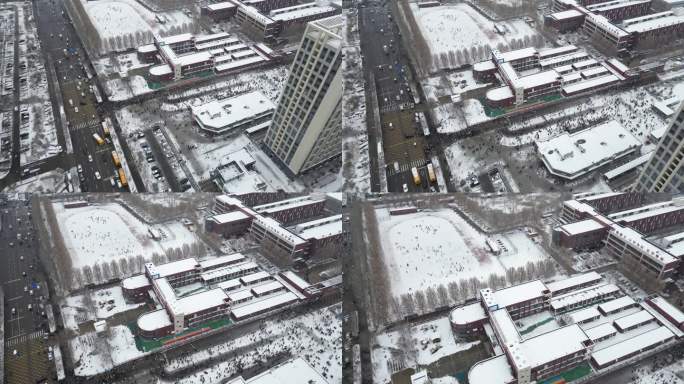 下雪天航拍燕达实验小学