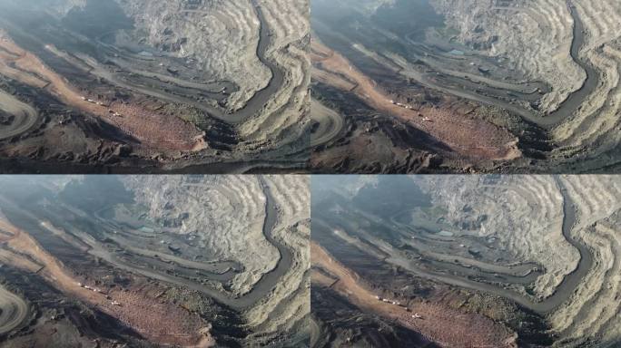 巨型铁矿露天开采铁矿航拍4K视频。