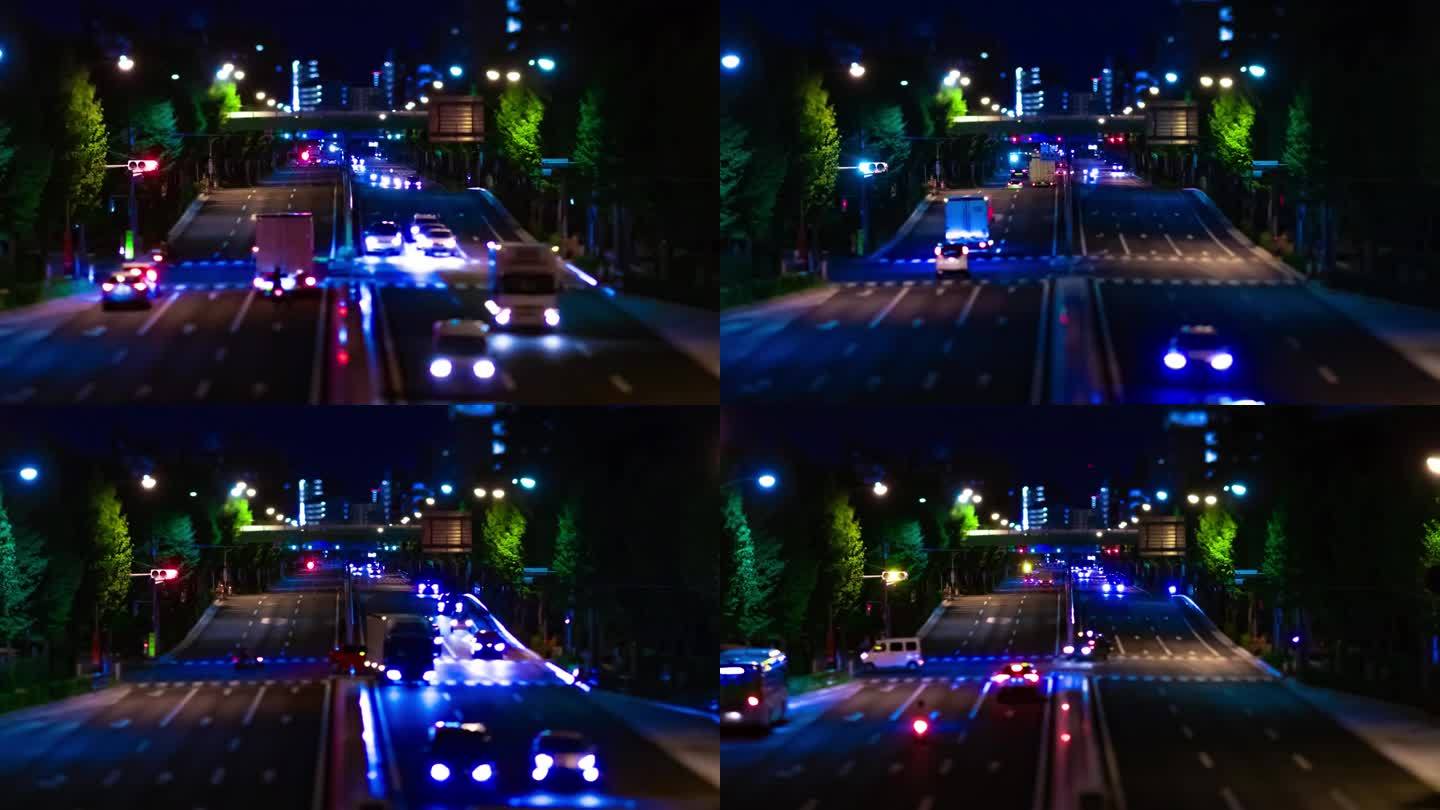 东京市中心街道的夜间交通堵塞微缩镜头