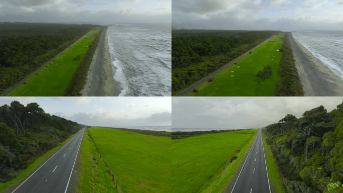 4K新西兰海岸线牧场公路航拍