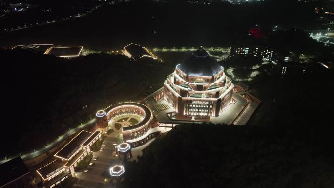 深圳光明校区中山大学夜景航拍学校建筑风光