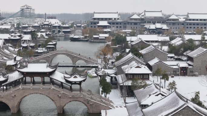 开封地标雪景开封朱仙镇启封故园雪景航拍