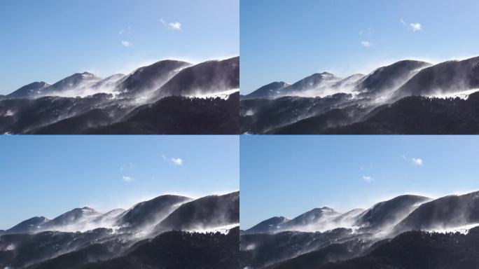 西班牙北部比利牛斯山脉的极端大风和雪景。欧洲