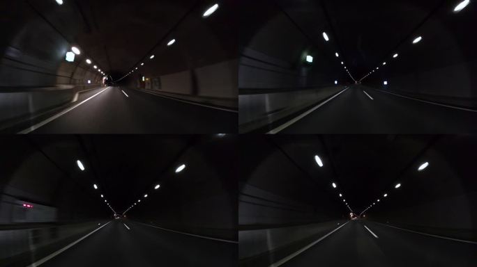 半夜开车穿过高速公路隧道