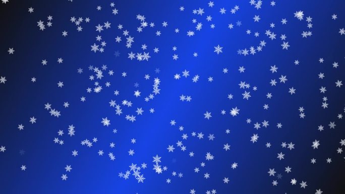 白色的雪在蓝色的背景上从上到下慢慢地飘落。圣诞快乐，新年快乐，节日快乐。