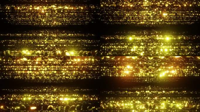 金色球形粒子奖励叠加循环背景3d渲染。奢华的金粒不断前行，金点闪烁，是颁奖典礼、婚礼、电影和开幕式的
