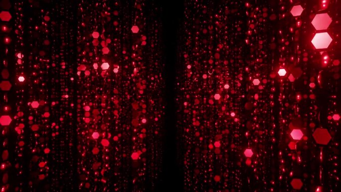 奖励走廊闪闪发光的红色六边形粒子散景或闪闪发光的花环vj循环3d渲染。节日背景，聚光灯覆盖圣诞贺卡，