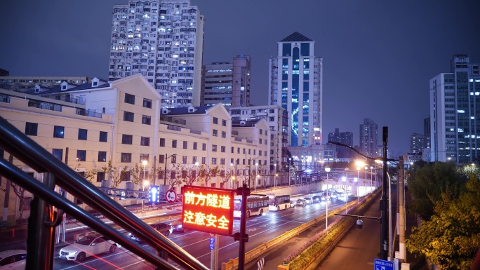 上海西藏北路隧道夜景车流延时4K