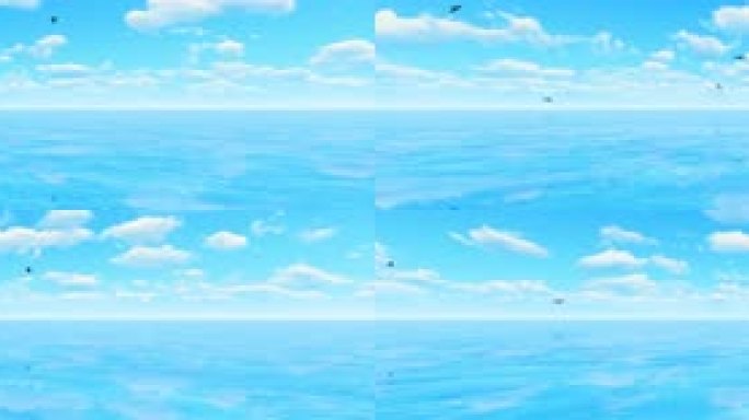 蓝天白云倒影海鸟大海10K超宽屏无缝循环