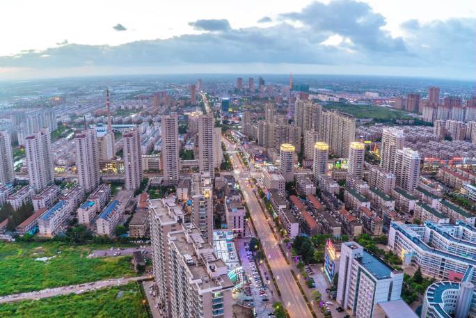 启东和平路俯瞰日转夜景 定点延时