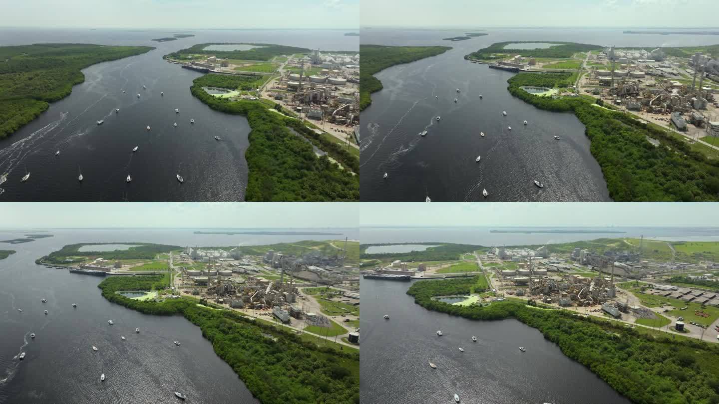 佛罗里达州坦帕市的马赛克河景工厂。磷酸盐处理和加工工厂。化工生产磷酸的工业设施