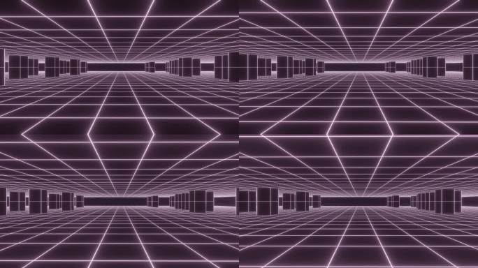 抽象技术透视网格与立柱。详细线框景观与粉红色的线条在黑色背景。具有网格和几何形状的数字空间。3 d渲