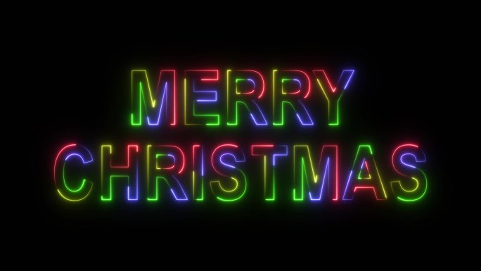 圣诞快乐文字字体与4色霓虹灯。发光和闪烁的薄雾里面的文字字母圣诞快乐。2024年，2025年，202