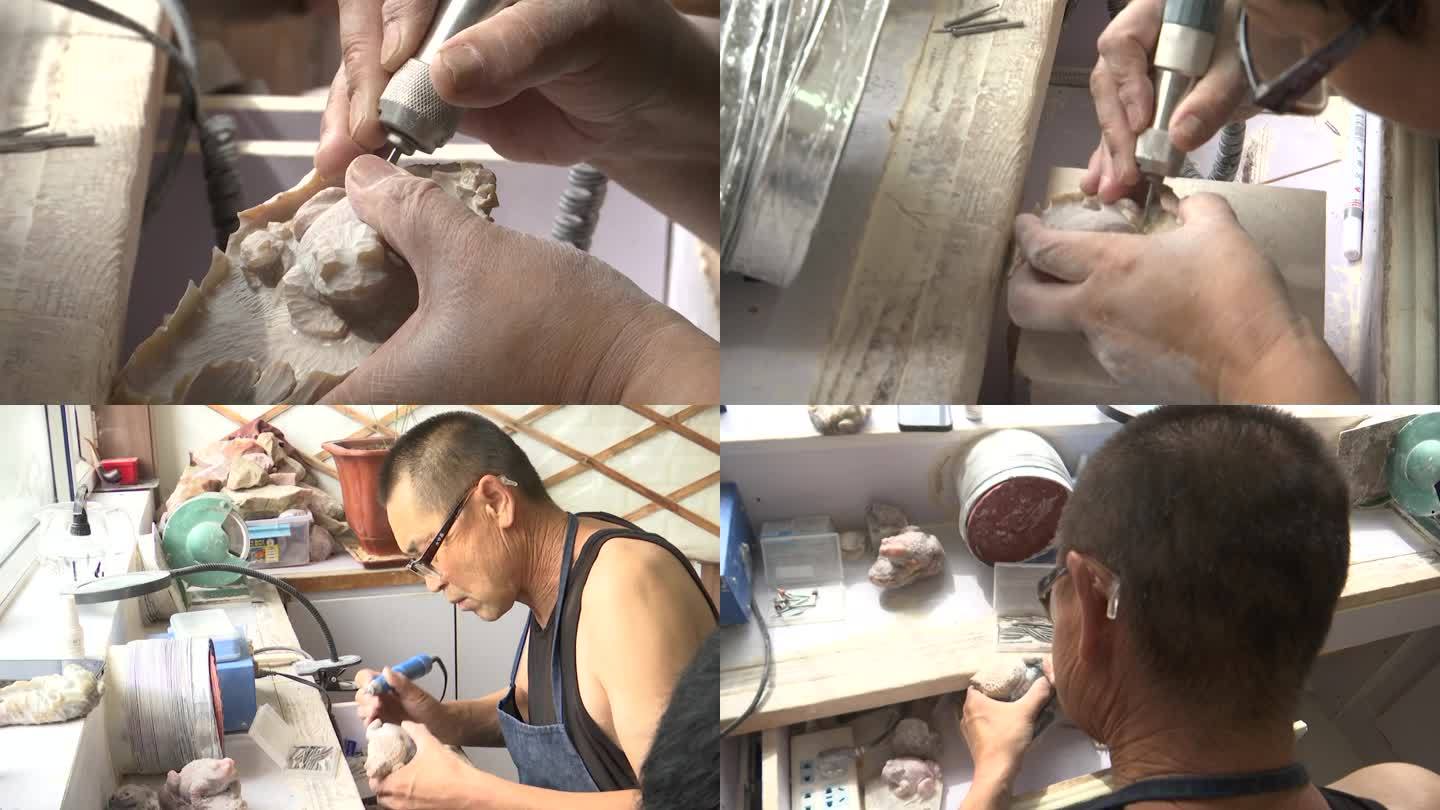 玉石雕刻作坊雕刻师机器雕刻刀