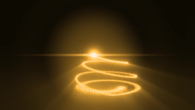 抽象的黄色橙色飞行线的点和发光粒子的能量神奇的明亮螺旋形状的圣诞新年树