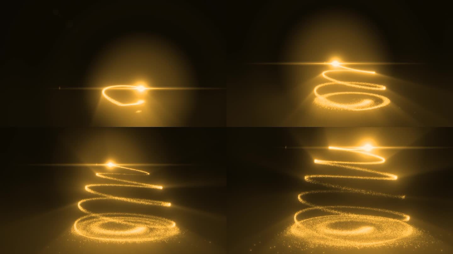 抽象的黄色橙色飞行线的点和发光粒子的能量神奇的明亮螺旋形状的圣诞新年树