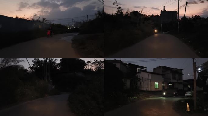 穿过山路穿过村庄穿过黄昏夕阳山路行驶小路