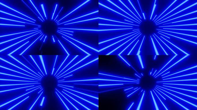 一个VJ循环三维动画的抽象霓虹灯径向光创造了一个未来的和技术的氛围