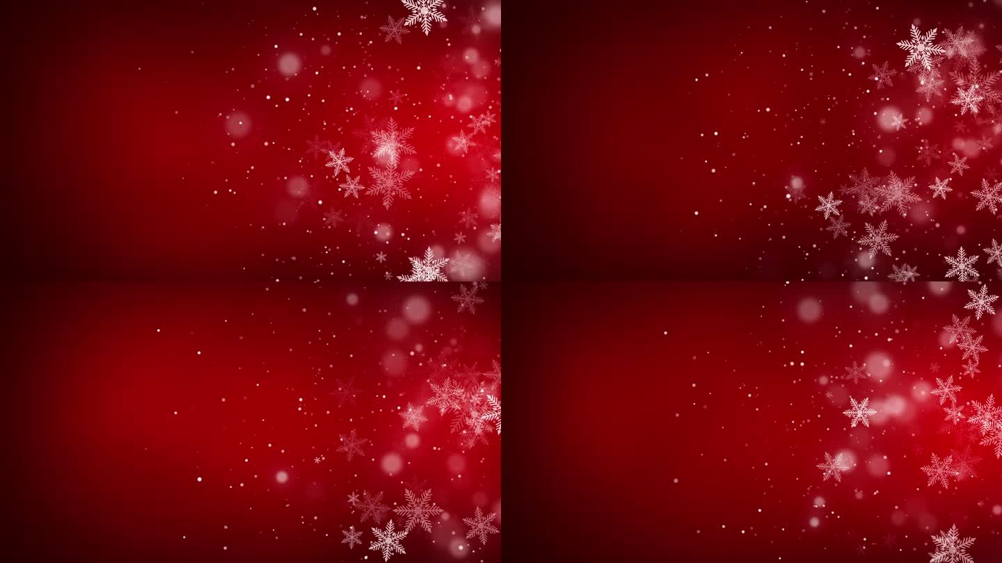 雪红色背景。圣诞雪冬设计。白色飘落的雪花，抽象的风景。寒冷天气的影响。魔幻自然奇幻降雪循环运动图形。