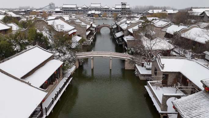 开封地标雪景开封朱仙镇启封故园雪景航拍