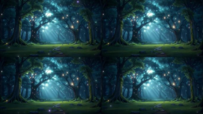 4K童话唯美梦幻森林树林概念背景