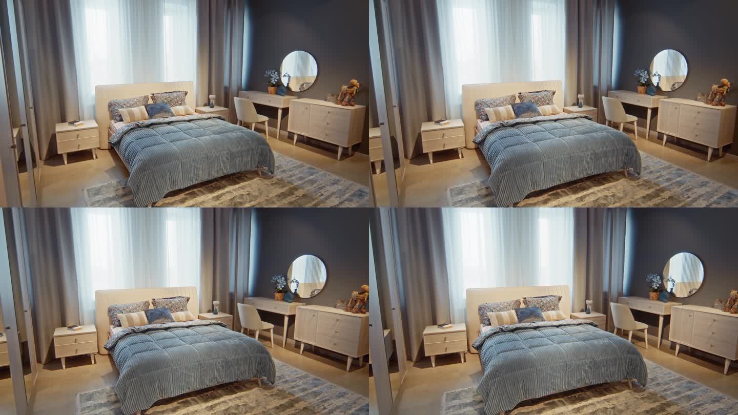现代带家具的卧室由蓝色制成