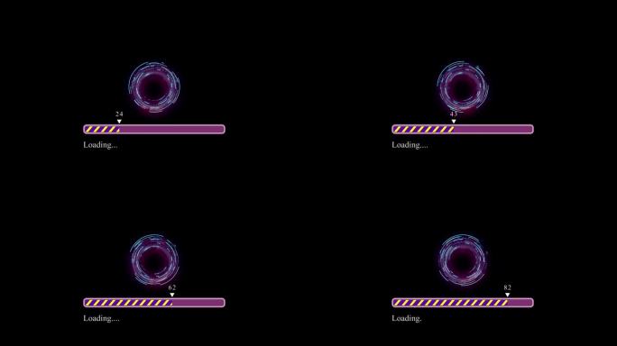 彩色加载栏计数器图标在黑色背景上动画。