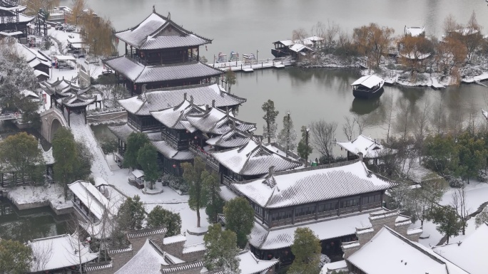 开封地标雪景开封朱仙镇启封故园雪景航拍