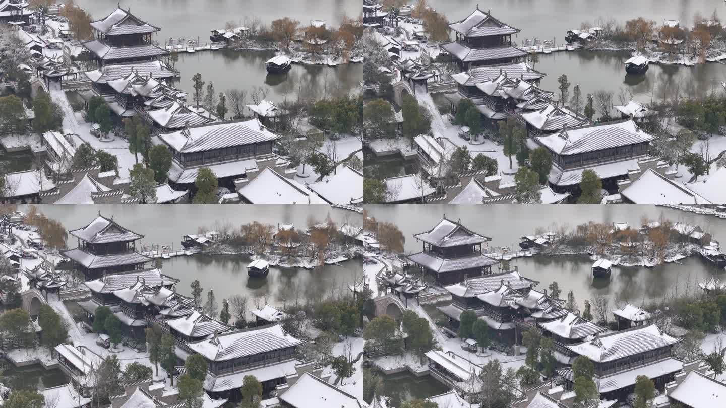 开封地标雪景开封朱仙镇启封故园雪景航拍